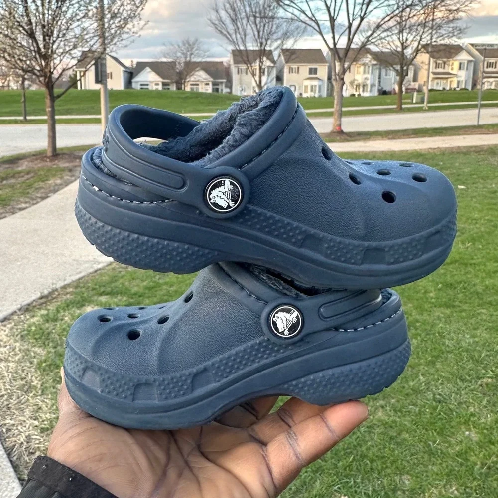 Crocs Kids Baya Lined Fuzzy Clogs Toddler‎ Boy Size 8 Blue Sandals
